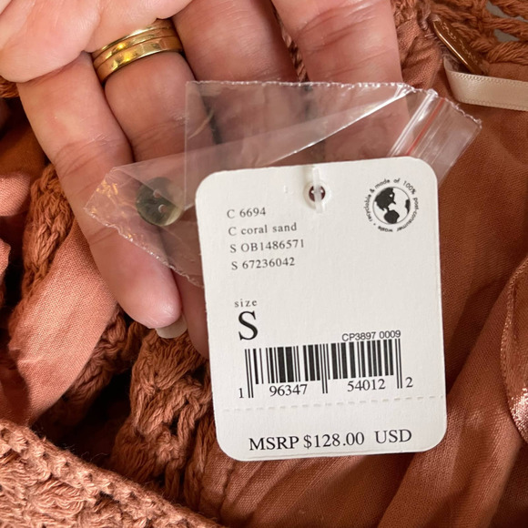 Free People Coral Sand Megan Crochet Top NWT Size Small - Picture 8 of 9